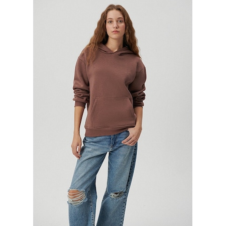 Mavi - Kapüşonlu Kahverengi Basic Sweatshirt 167299-70383