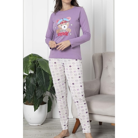Lady Secret 12016 R26 Uzun Kollu Pamuklu Kadın Pijama Takımı Lila