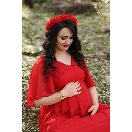 Modalabio Moda Labio- Babyshower Melek Kol Hamile Elbisesi Kırmızı