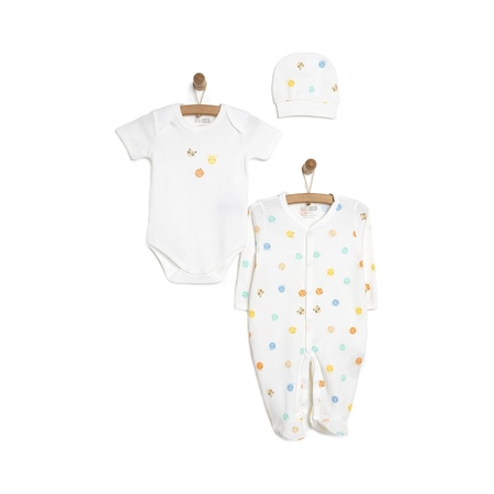 HelloBaby Yenidoğan Bebek Jungle Kendinden Eldivenli Tulum-Body-Şapka 3Lü Set Unisex 24Yhlbutbs004 Ekru 24Yhlbutbs004_Ekru