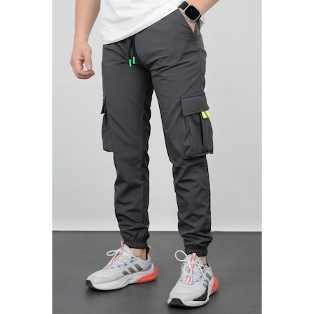 Erkek Slim Fit Cepli Beli Ve Paçası Lastikli İnce Spor Pantolon Antrasit Edw071-antrasit