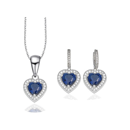 Diamond Model Lusso Elegant Sapphire Heart Kadın Kolye Küpe Seti