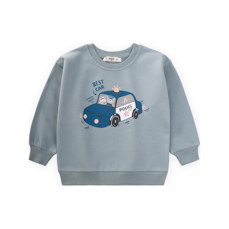 Police Baskılı Sweatshirt 1-7 Yaş Mint Yeşili Mint Yeşili