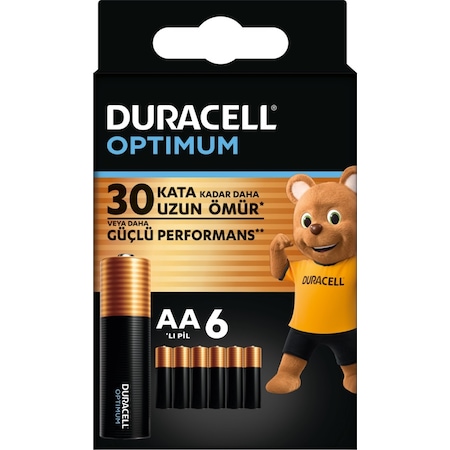 Duracell LR6/MN1500 Optimum AA Alkalin Kalem Piller 1.5 V 6’lı Paket