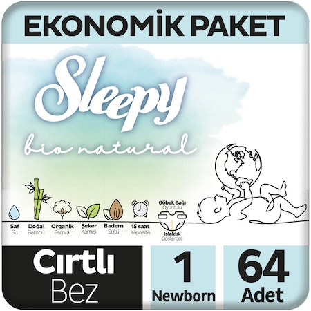 Sleepy Bio Natural Yenidoğan Bebek Bezi 1 Numara Ekonomik Paket 64 Adet