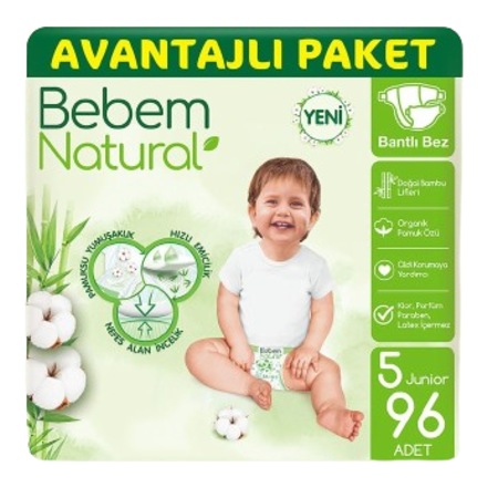 Bebem Natural Bebek Bezi 5 Beden Junior Avantajlı Paket 96 Adet