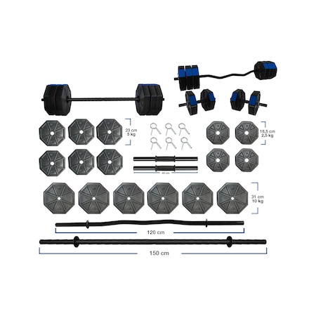 Tanspor 100 KG Halter Full Kısa + Uzun Düz + Z Bar Dambıl Seti