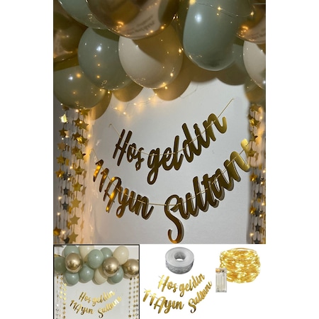 Hoşgeldin 11 Ayın Sultanı Gold Yazılı Ledli Zincir Balon Seti