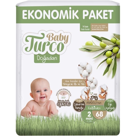 Baby Turco Bebek Bezi Doğadan Beden:2 (3-6KG) Mini 68 Adet Ekonomi