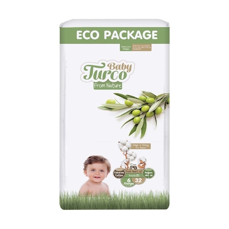 Baby Turco Doğadan Bebek Bezi 6 Numara Xlarge Eko Paket 32 Adet