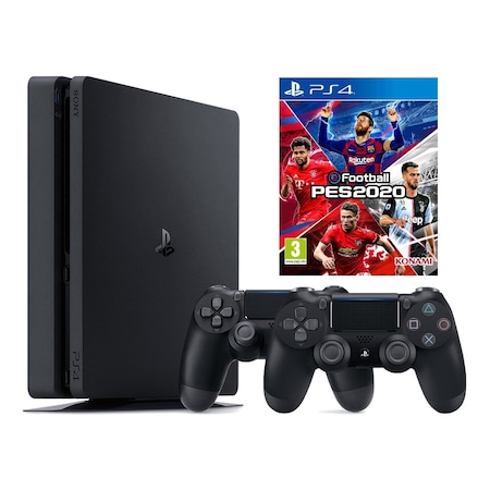 Sony Playstation 4 Slim 500 GB Oyun Konsolu + 2 Kol + Pes 2020 (İthalatçı Garantili)