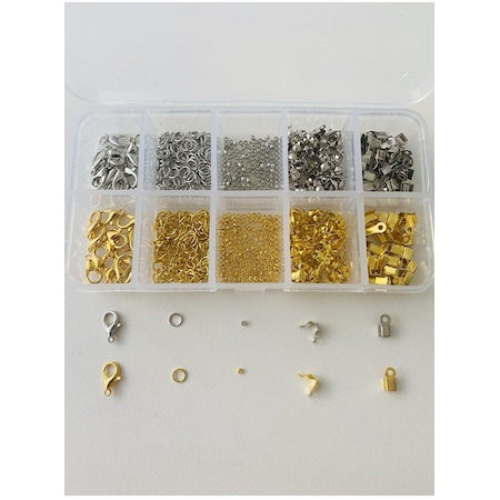 Kutulu Metal Set 6 - Altın Ve Gümüş Küpe Kolye Bileklik Yapım Seti Takı Malzemeleri