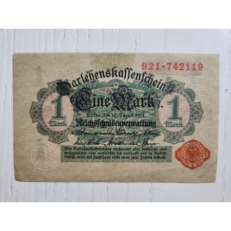 1914 Tarihli Alman 1 Mark. Orijinal Dönemine Ait