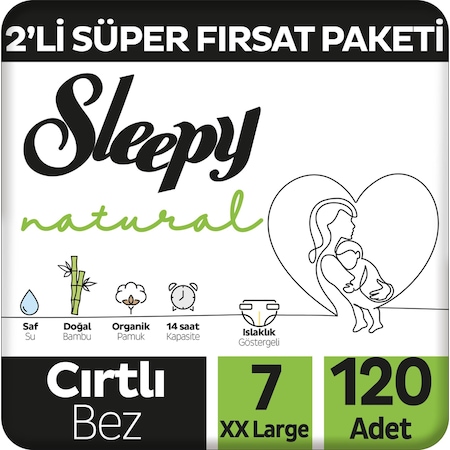 Sleepy Natural 2'li Süper Fırsat Paketi Bebek Bezi 7 Numara 120 Adet