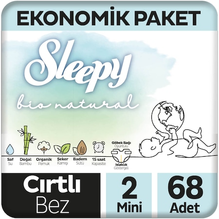 Sleepy Bio Natural Bebek Bezi 2 Numara Mini Ekonomik Paket 68 Adet