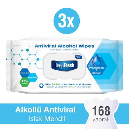 Deep Fresh Alkollü Antiviral Islak Mendil 3'lü Paket 168 Yaprak