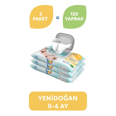 Uni Baby Yenidoğan Islak Pamuk Mendil 3 x 40 Adet