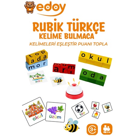 Edoy Montessori Türkçe Kelime Bulmaca El Becerisi Görsel Zeka Geliştirici Rubik Küp Eğitici Kutu Oyunu