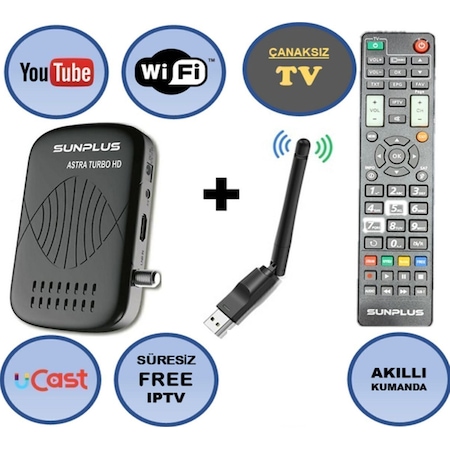 Sunplus Astra Turbo HD2023 Çanaklı - Çanaksız Wi-fi Dahil Full HD Uydu Alıcısı