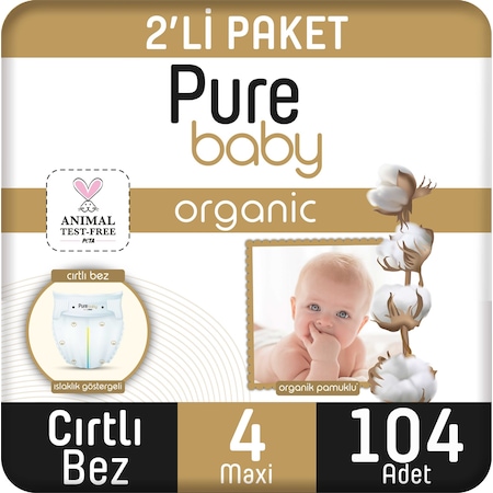 Pure Baby Organik Pamuklu Cırtlı Bez 2'li Paket 4 Numara 104 Adet