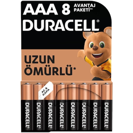 Duracell Alkalin AAA İnce Kalem Piller 1.5 V LR03/MN2400 8'li Paket
