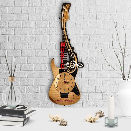 Kişiye Özel Dekoratif Gitar Tasarımlı Ahşap Duvar Saati - 5