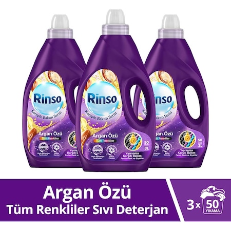 Rinso Tüm Renkliler için Argan Özü Sıvı Çamaşır Deterjanı Komple Bakım Serisi 3 x 3 L