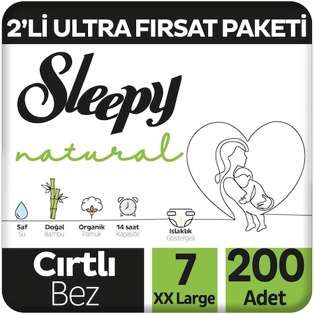 Natural 2'li Ultra Fırsat Paketi Bebek Bezi 7 Numara 200 Adet