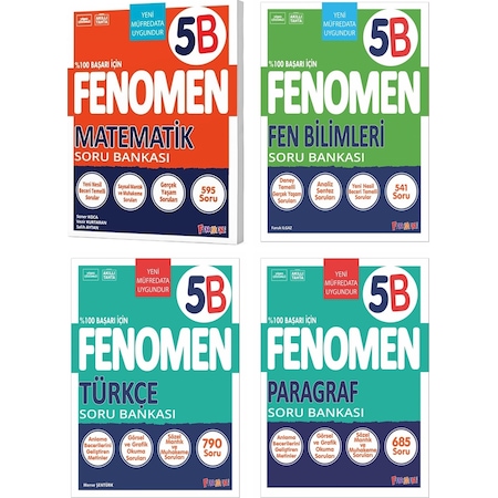 Fenomen Okul 2025 5. Sınıf Matematik + Türkçe + Fen + Paragraf B Serisi Soru Seti 4 Kitap Güncel Müfredat