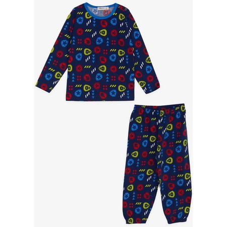 Breeze Erkek Bebek Pijama Takımı Karışık Simge Desenli 9 Ay-3 Yaş, Lacivert-lacivert