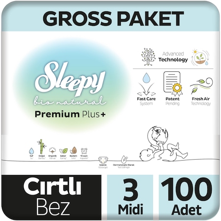 Sleepy Bio Natural Premium Plus Gross Pkt Bebek Bez 3 Beden 100'lü