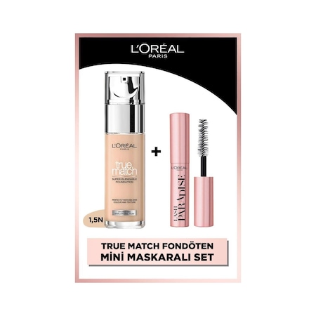 True Match Bakım Yapan Fondöten - 1.5n Nötr Alt Ton & Mini Paradise Maskara 4.7 Ml pkttmbybnnmpm-9943