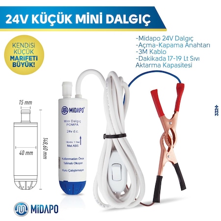 Midapo 24 Volt D.C. Dalgıc Mini Dalgıc Pompa