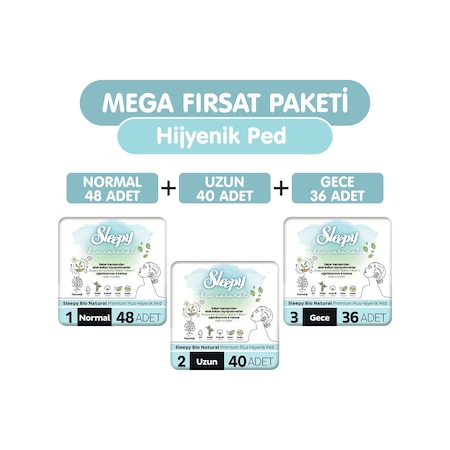 Sleepy Bio Natural Premium Plus Hijyenik Ped 124 Adet Ped Mega Fırsat Paketi