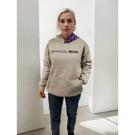 Kadın Baskılı Kapüşonlu Sweatshirt - Gri Gri