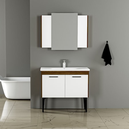 Toronto Banyo Dolabı - 100 cm - 2'li Set - Ceviz - Beyaz