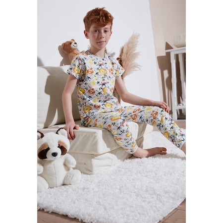 Lela Erkek Çocuk Pijama Takımı 6651003 Ekru - Sarı