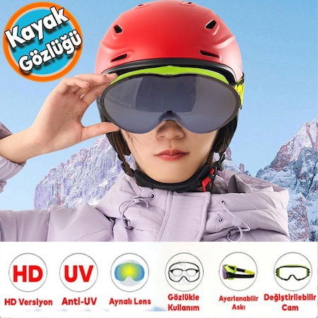Kayak Gözlüğü Değiştirebilir Camlı Antifog Güneş Kar Koruyucu Gözlük Füme Snowboard Glasses Gözlük