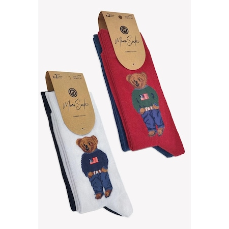 Mono Socks - 4'lü Teddy Bear Pamuklu Çorap-Teddy 4lü Siyah Beyaz Bordo Lacivert