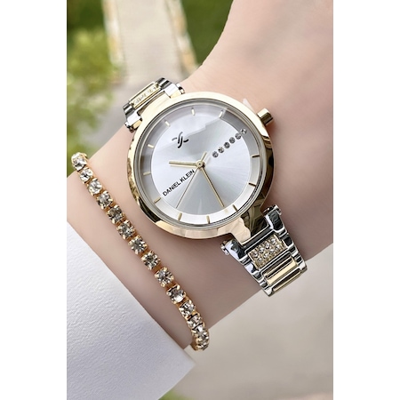 Daniel Klein DKISTE158 Premium Gold Gümüş Kadın Kol Saati + Bileklik