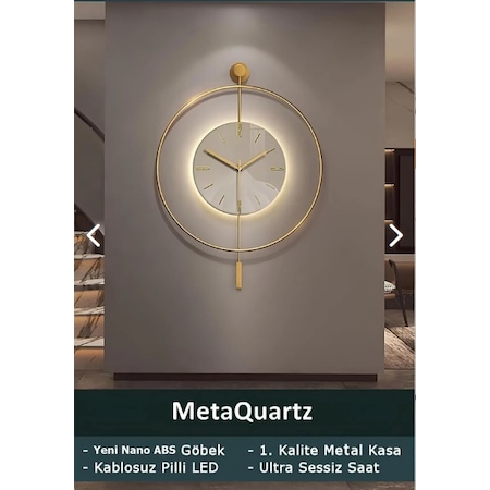 Metaquartz Aksesuar Orta Boy İskandinav Kristal Duvar Saati Gold