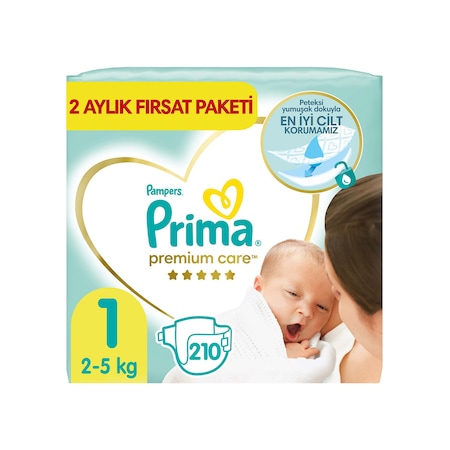 Prima Bebek Bezi Premium Care 1 Numara Yenidoğan Aylık Fırsat Paket 210’lu