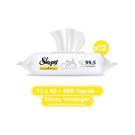 Sleepy Yenidoğan Islak Bebek Havlusu 12 x 40'lı 480 Yaprak