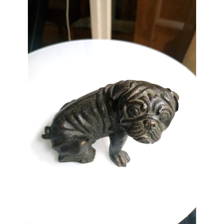 Omeniv Antika Ağır Bronz Döküm Pug Köpek Heykel Biblo Figür
