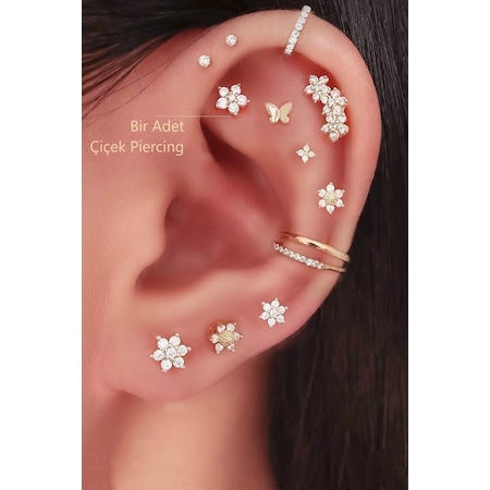 Çelik Çiçek Tragus Piercing Helix Kıkırdak Küpesi Gold Renk