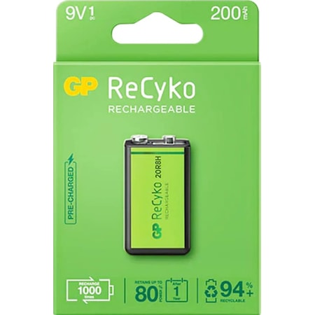 Gp Recyko 9 Volt 200 Mah Nı-Mh Şarjlı Pil Gp20R8H-2E1- Gprhv208R0