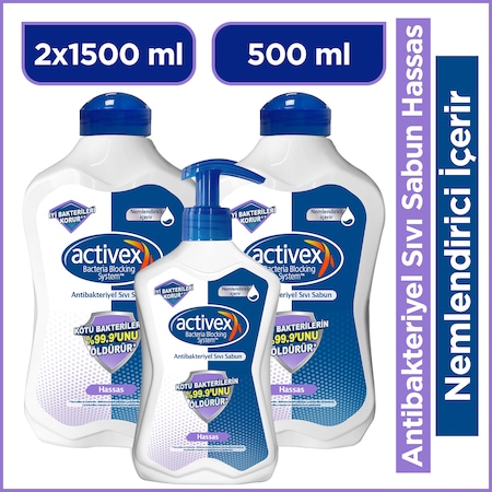 Activex Hassas Antibakteriyel Sıvı Sabun 2 x 1500 ML + 500 ML