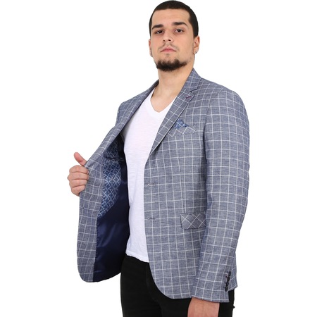 Sposo 5137 Dar Kalıp Kareli Lacivert Erkek Blazer Ceket