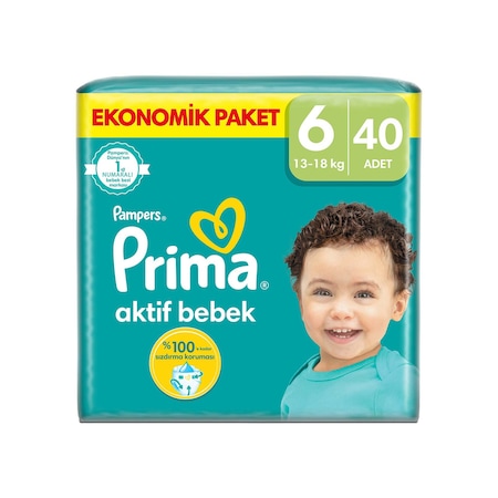 Prima Bebek Bezi 6 Beden Aktif Bebek Fırsat Paketi Extra Large 40 Adet