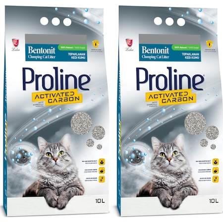 Proline Aktif Karbonlu Topaklaşan İnce Bentonit Kedi Kumu 2 x 10 L